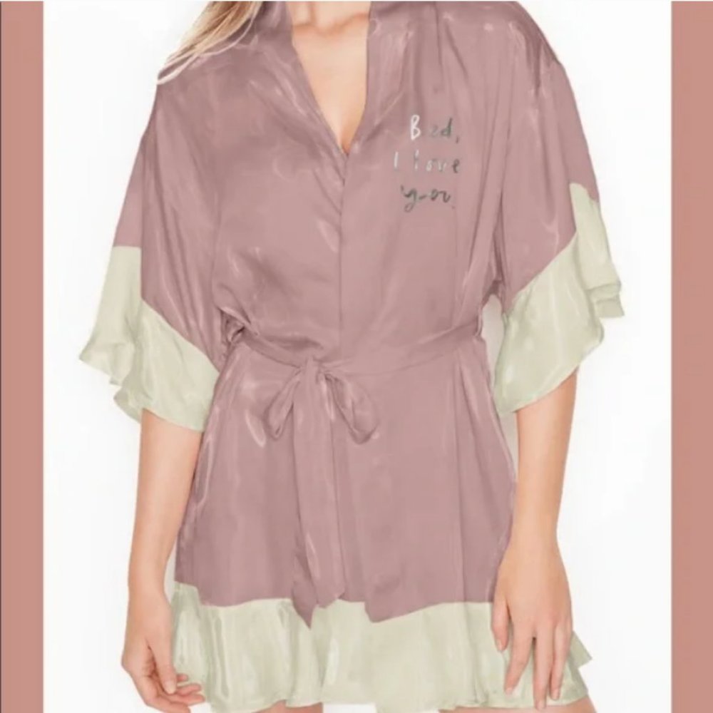 Viola Vann Pink Satin Silky Tie Waist Robe